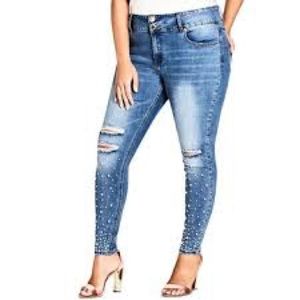 City Chic Asha Distressed Pearl Denim 18S